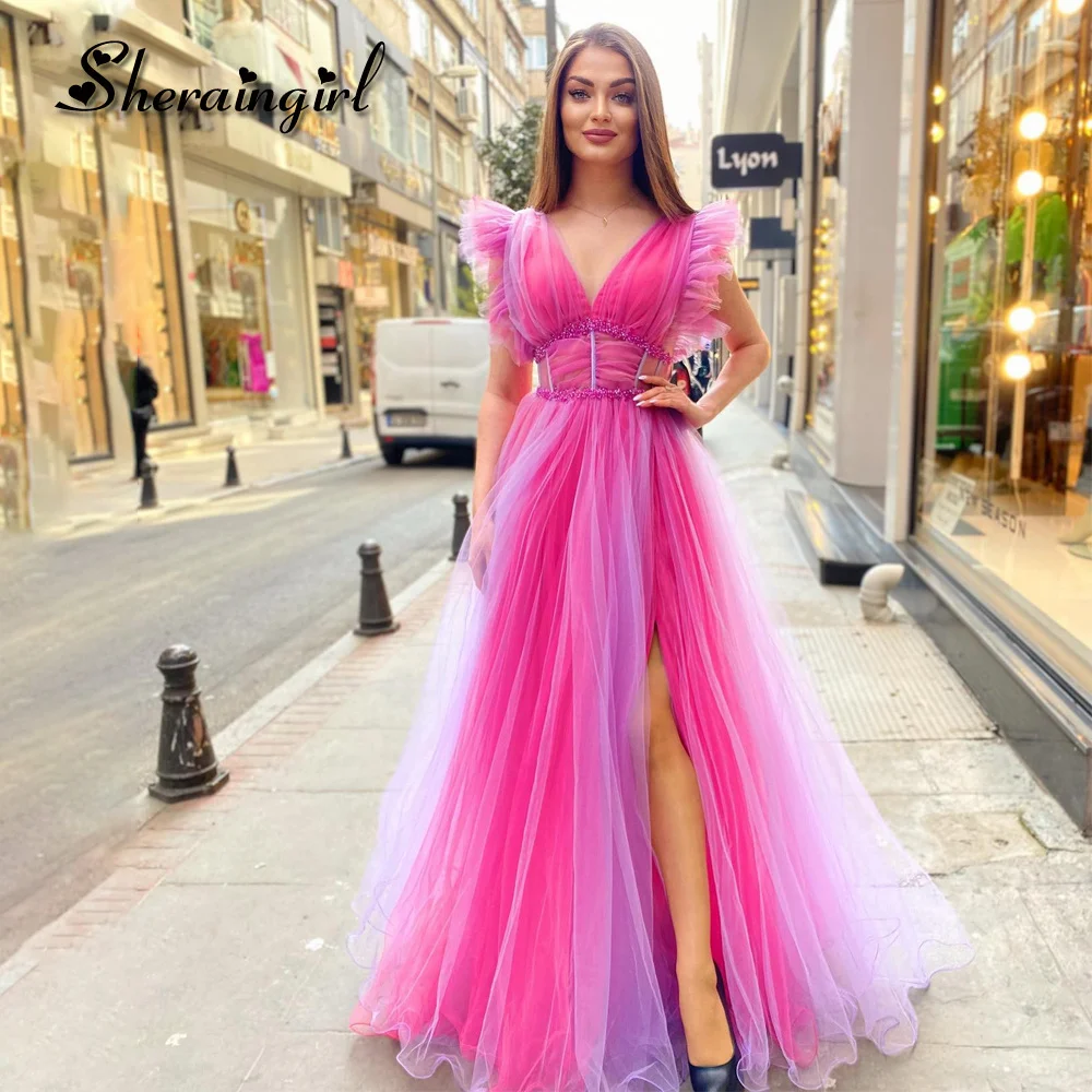 

SHERAIN Glamorous A-line Prom Dresses for Women Beads Ruched Side Slit Floor Length Vestidos Elegantes Para Mujeres Customized