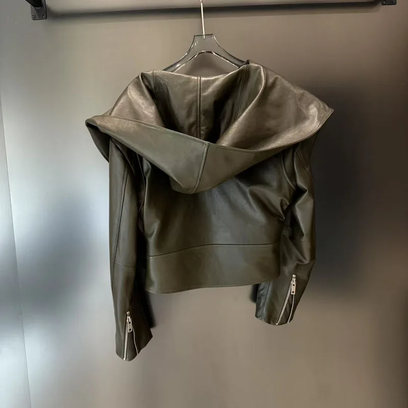 high quality coat spring women 2025 new arrival genuine leather jacket with hooded short length