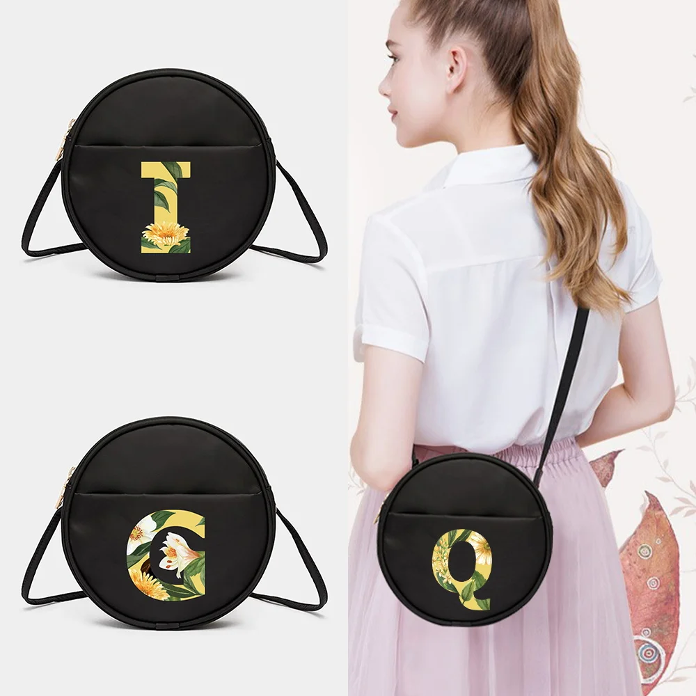 Womens' Round Messenger Casual Crossbody Shoulder Bag Floral Pattern Mini Phone Purse Bags Shopping Handbag Female Messenger Bag