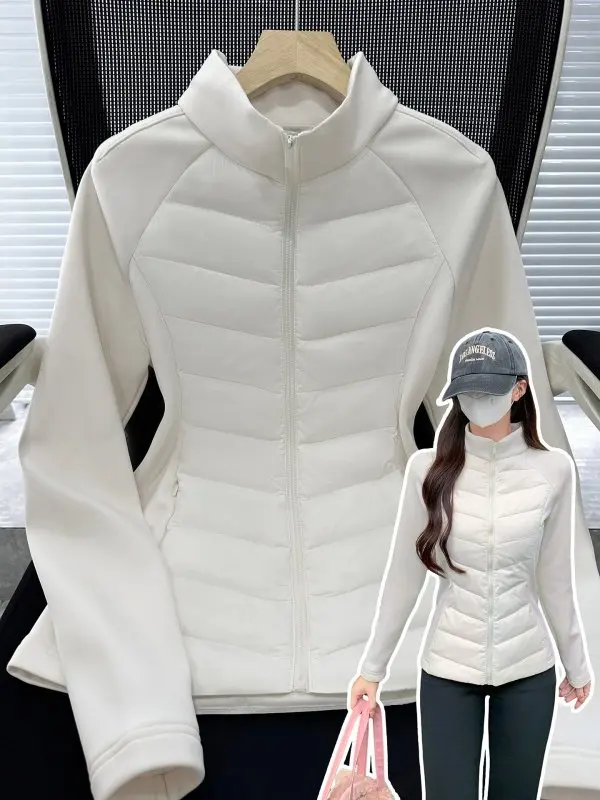 

Легкая женская весенняя хлопковая куртка белого цвета, приталенная, с утепленной внутренней подкладкой, для повседневной носки, на молнии, с длинными рукавами