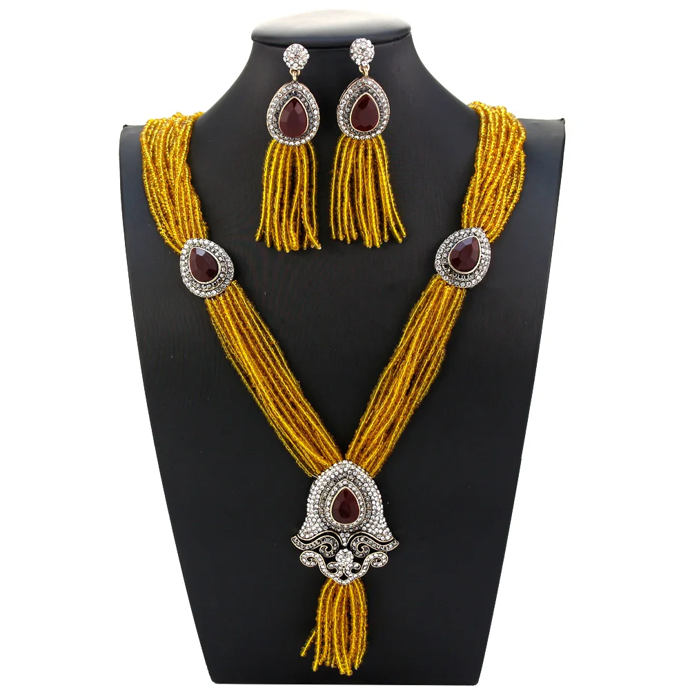 Neovisson Elegent Morocco Jewelry Sets for Aristocratic Women Full Crystal Multilayer Chain Necklace Earring Turk Jewelry Gift