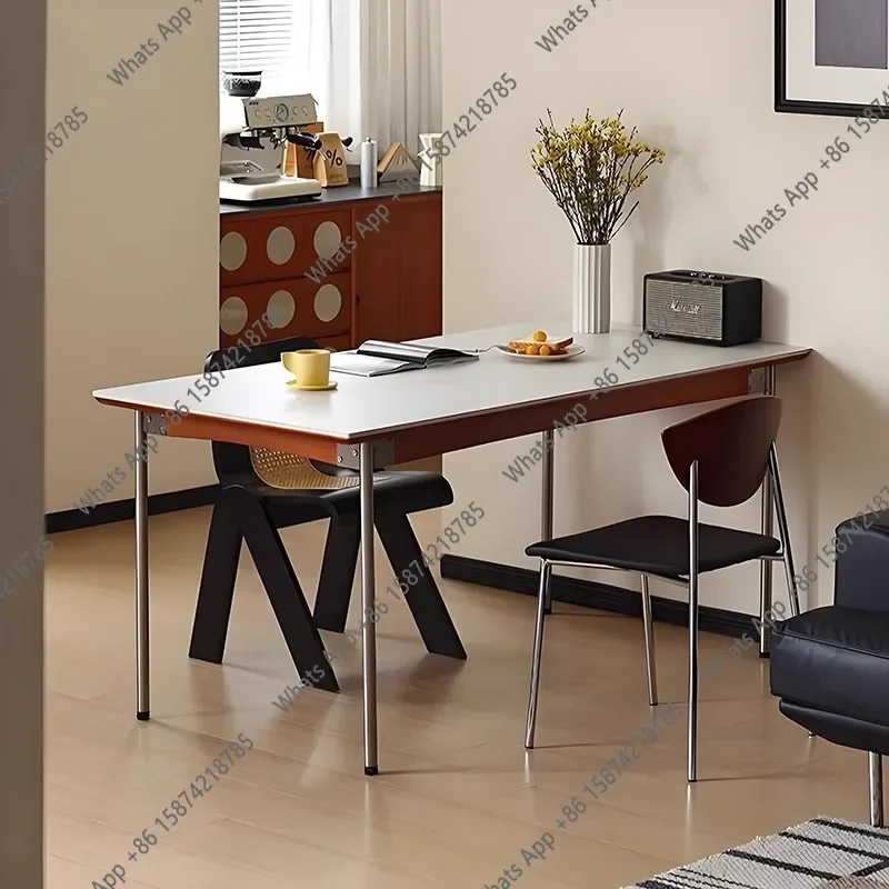 X Medieval Rock Slab Dining Table And Chair Combination Household Small Apartment Modern Nordic Retro Rectangular Solid Wood Din