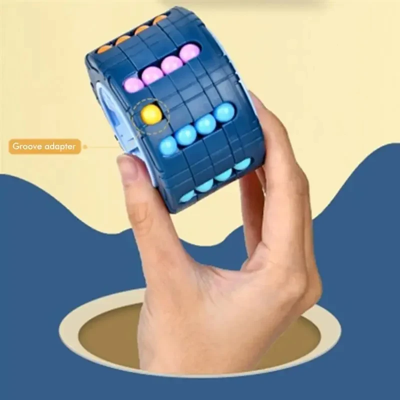 3D Cylinder Cube Toy Magical Bean Gyro Rotate Slide Puzzle Game Relieve Stress Children Educational Montessori Infant Fidget Toy