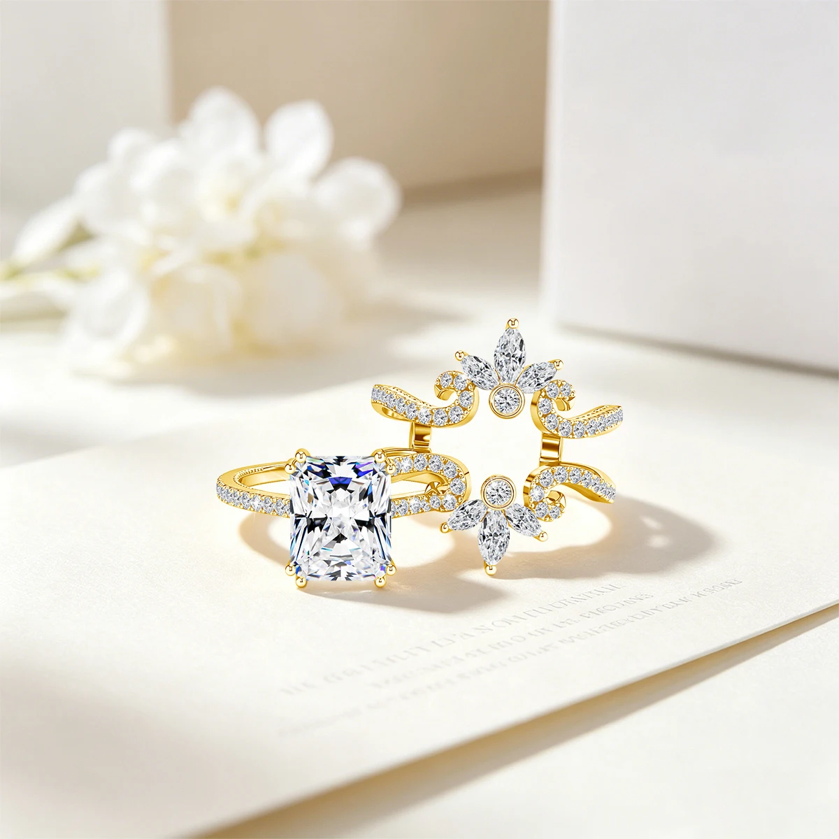2-teiliger stapelbarer Moissanit-Ring, Redion-Schliff, 925 Sterling Silber, 18k vergoldet, Verlobungs- und Ehering für Brautschmuck – Detail 6