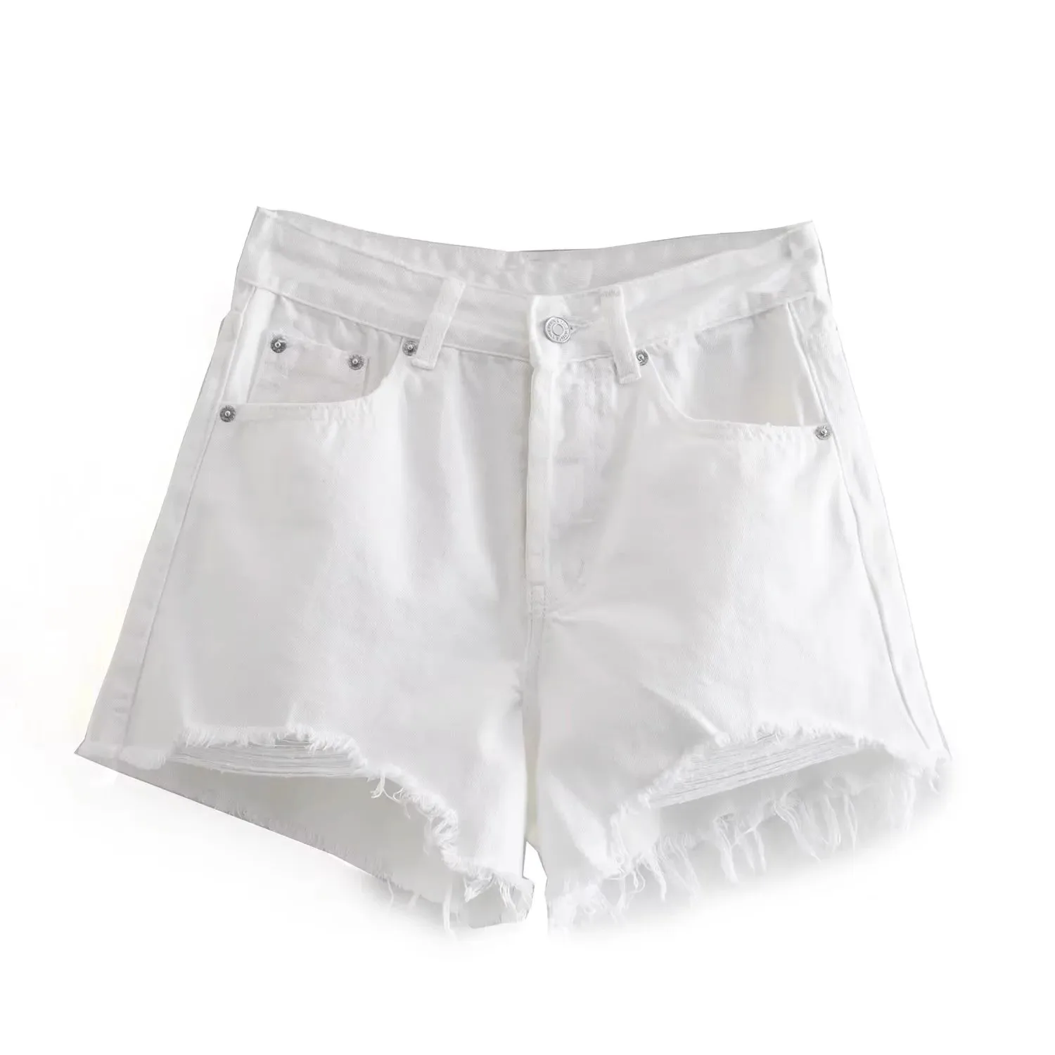 Jeans met hoge taille en wijde pijpen, katoenen denim, rechte broek, zomer, nieuwe collectie, faion gescheurde decoratie-jeans voor dames