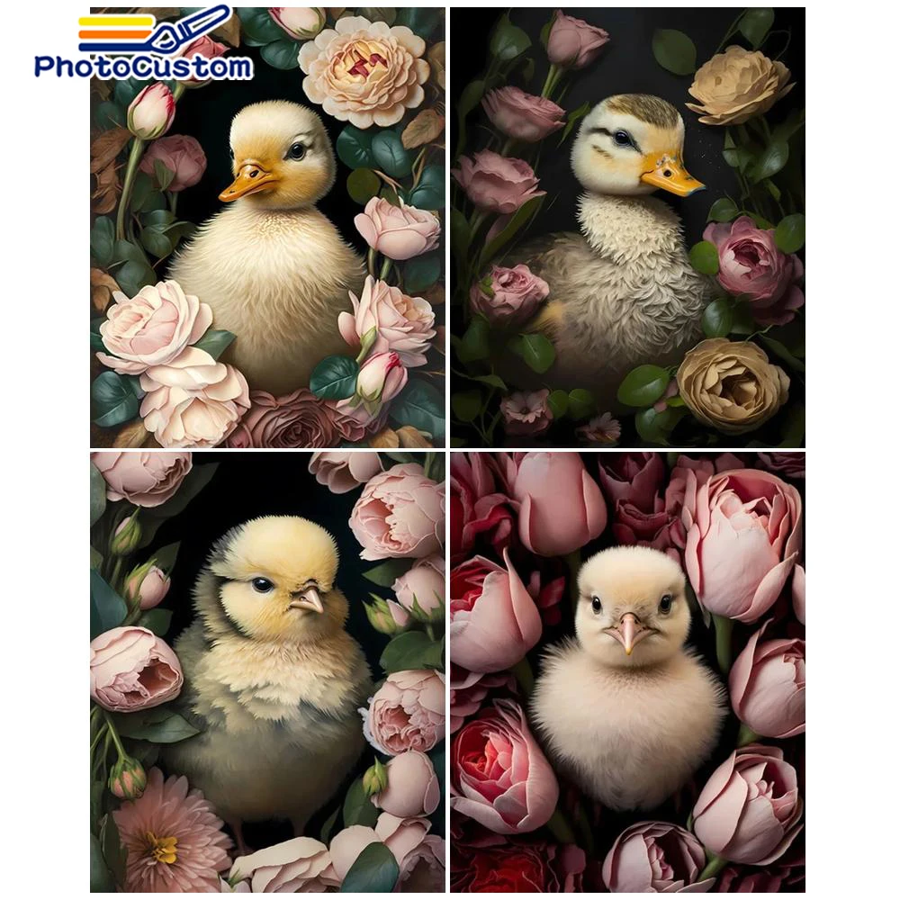 

PhotoCustom DIY Paint By Numbers Flowering Duck Oil Painting On Canvas Wall Pictures For Living Room Modern Handmade Decor Gift