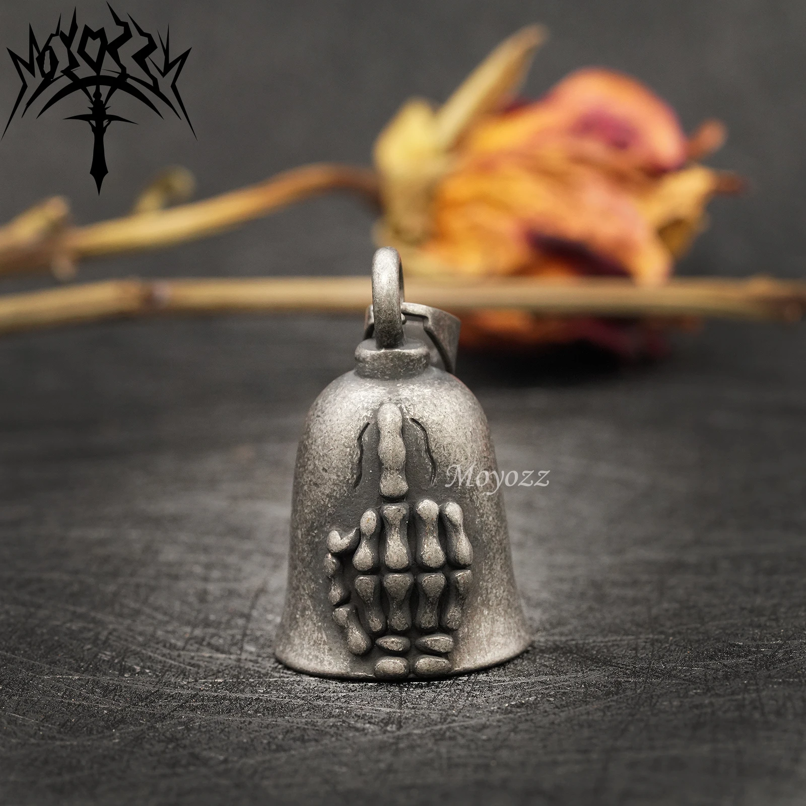 Motorcycle Biker Rock Punk Skull Hiphop Finger Guardian Bell Luck Gremlin 316L Stainless Steel Bell For Mens & FREE Bell Hanger