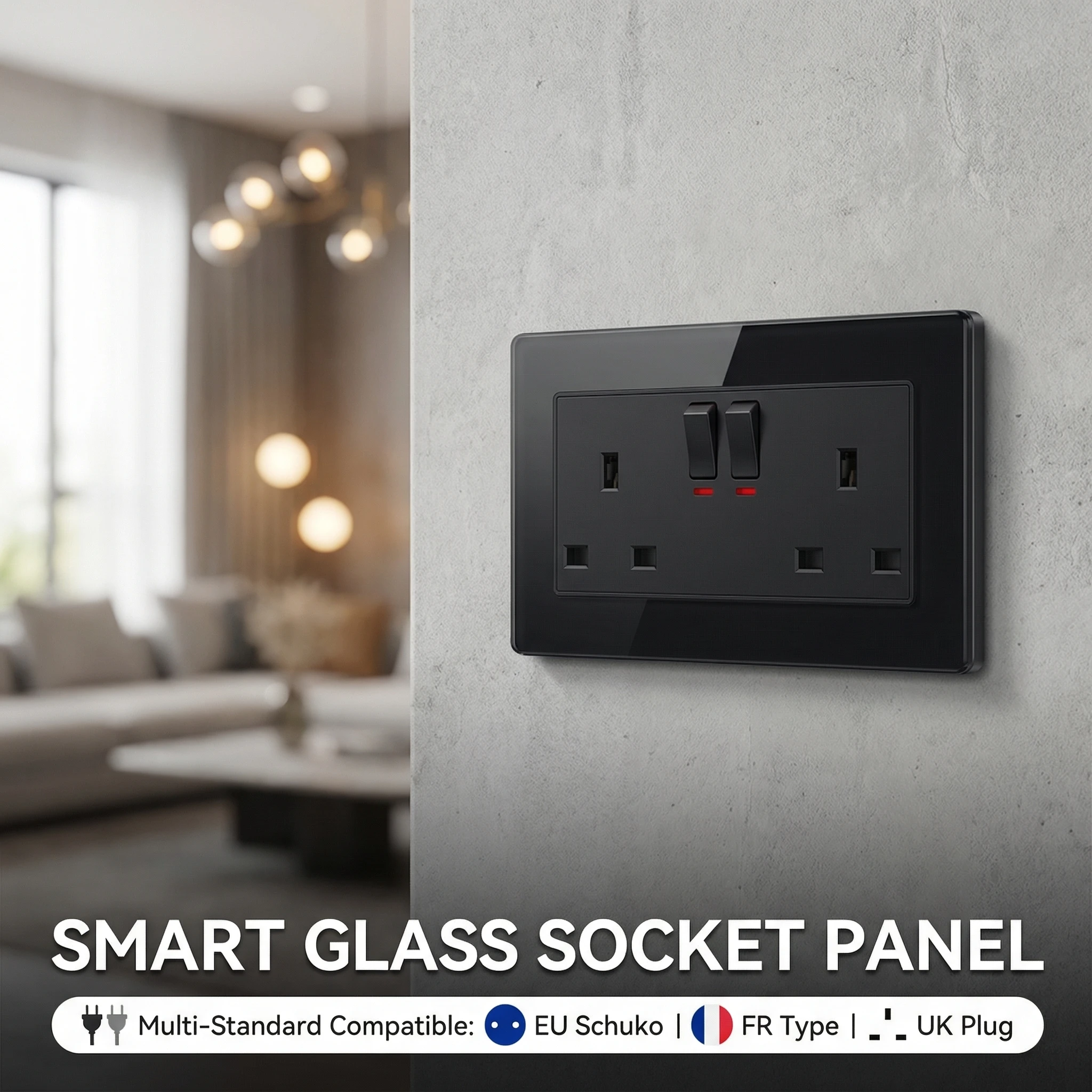 

86Type Tempered Glass Wall Switch Socket Panel EU FR UK Electrical Wall USB Outlets Plug Modern Light Switch Premium Glass Panel