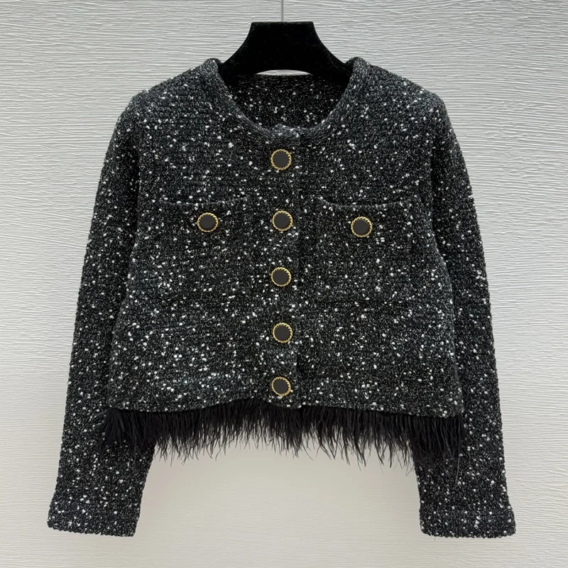 

High-quality patchwork single-button women's round-neck color-block coat outerwear luxury clothing 251004150