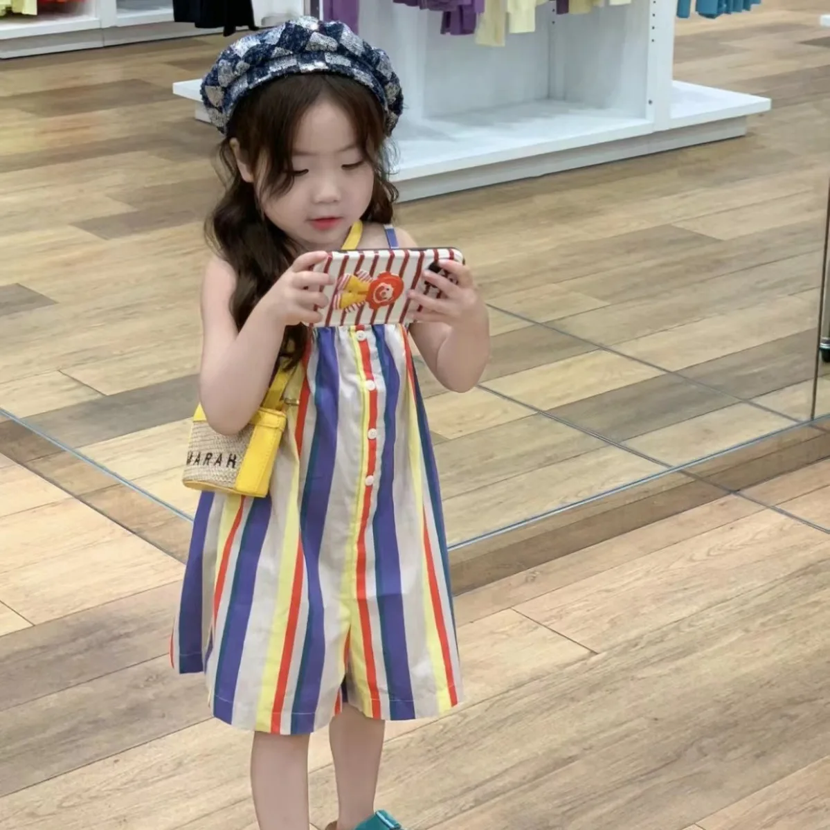 

Children Overall 2024 Summer Dress Korean Style Girls Striped Suspender Jumpsuit Shorts Suspenders Baby Girl Fashion Overall