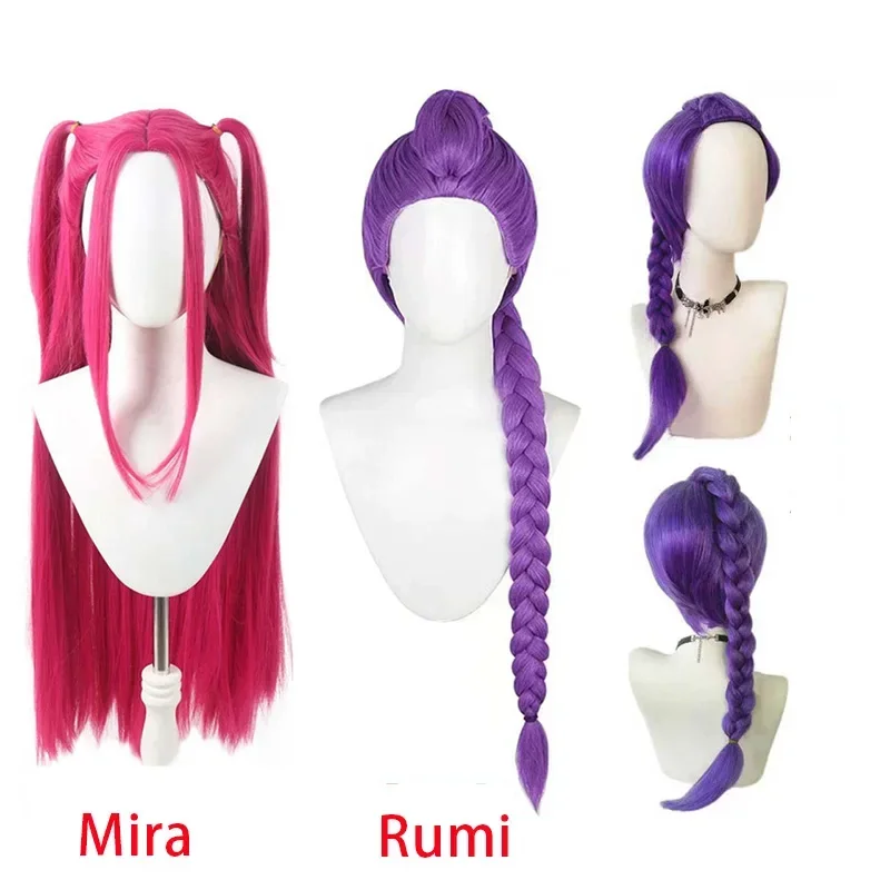 K-Pop chasseurs de démons violet rouge cheveux longs Mira Rumi Zoe Kpop enfants fille Cosplay perruque Halloween Cosplay accessoire