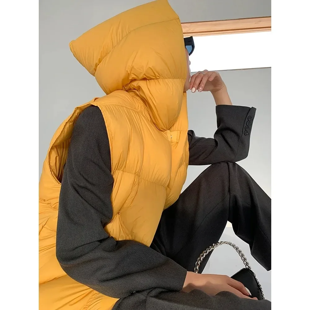 سترة نسائية بغطاء للرأس شتوية سميكة للخبز سترة 90% خفيفة للغاية بيضاء مبطنة أسفل بدون أكمام ملابس خارجية فضفاضة للسيدات #5