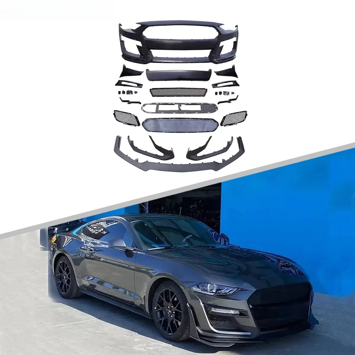 GT500 Style Car Front Bumper Lip Grille Body Kit for Mustang 2018-2022