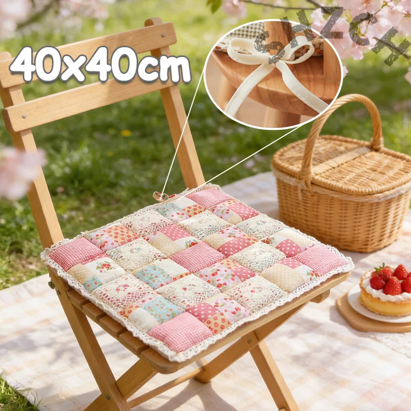 Floral Square Seat Cushion 40x40cm Skin-friendly Breathable Pad with Non Slip Straps for Home Office Kitchen Car Chair Decor