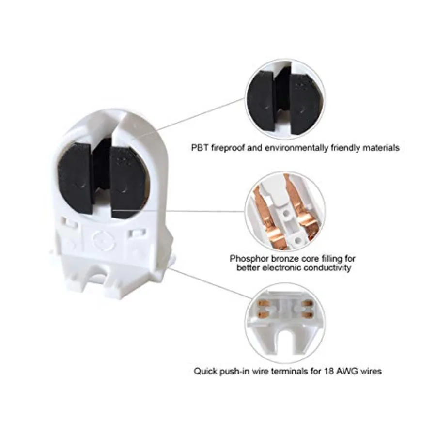 T5 Lamp Holder G5 Base Non-shunted Fluorescent Lamp Socket, VDE Listed T5 Light Socket Tombstone for LED and Fluorescent Tube,