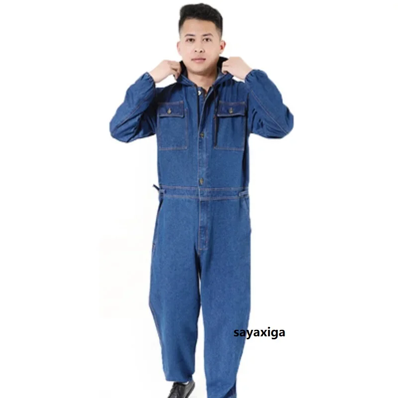 Worker Clothing Workwear Overall Denim Jumpsuit Male/female Factory Uniforms Work Clothes Long-sleeved Thick Hooded Welding Suit