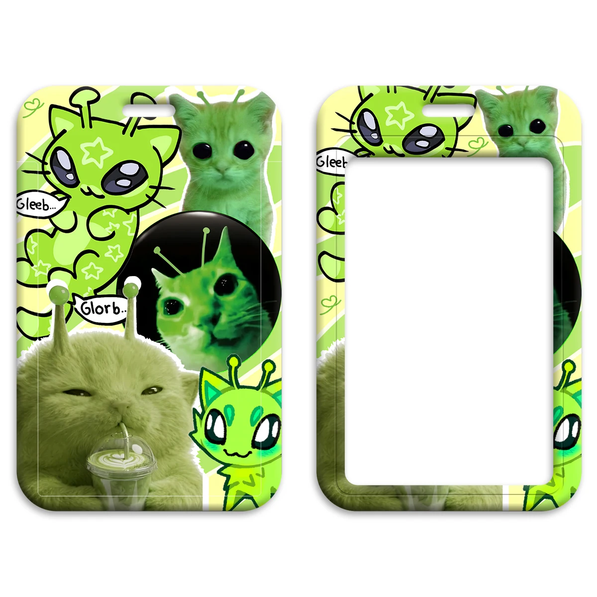 Alien Green Cat Credential Holder Lanyard, Fun Gift
