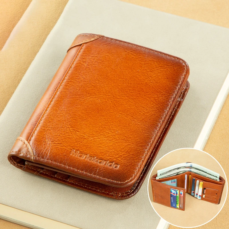 

Men's Wallet Leather Vertical Style Retro Genuine Leather Wallet Three Fold RIFD Anti-theft Card Holder Credit Cards Organizer