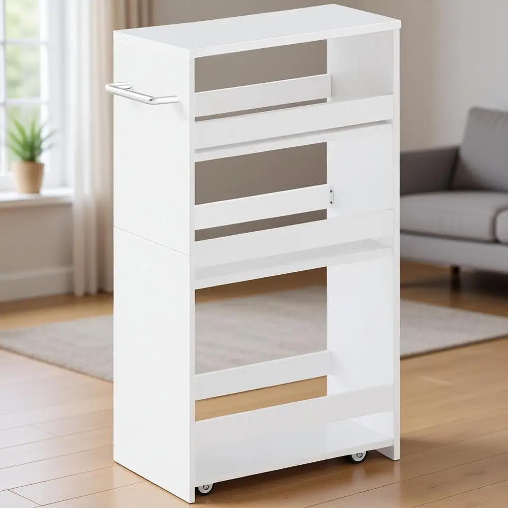 

4-Tier Slim Rolling Kitchen Cart with Handle, Mobile Utility Storage Cart for Kitchen, Bathroom, Laundry - All White