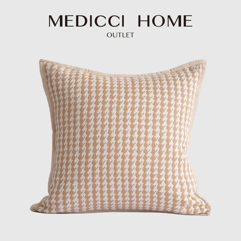 Medicci Home Luxury Beige Light brown Houndstooth Pattern Jacquard Lumbar Pillowcase Modern Interior Cushion Cover For Sofa Bed