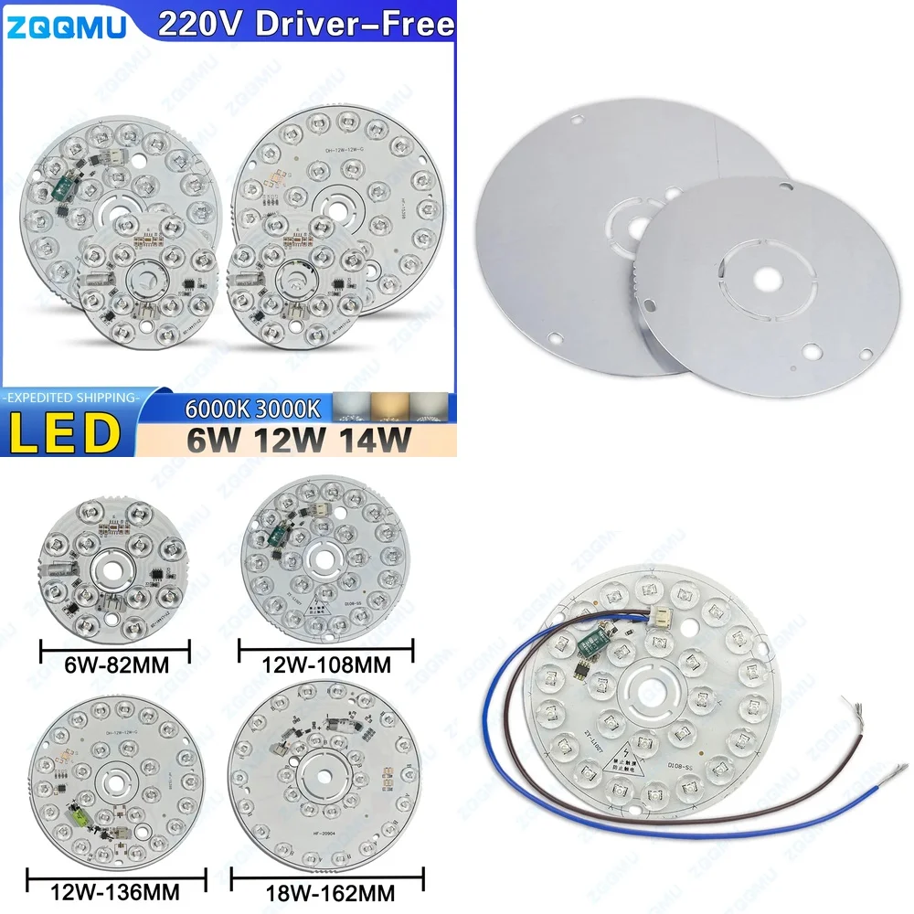 High Voltage 220V LED Lamp Board 6W 12W Warm White Light 3 Colors Free Driver DIY Chandelier Module Lens Light Source for Home