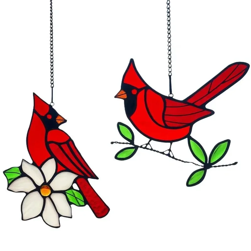 Indoor Bird Catching Light Pendant, Crystal Bird Window Hanging, Red Bird Indoor Translucent Wall Hanging Crafts