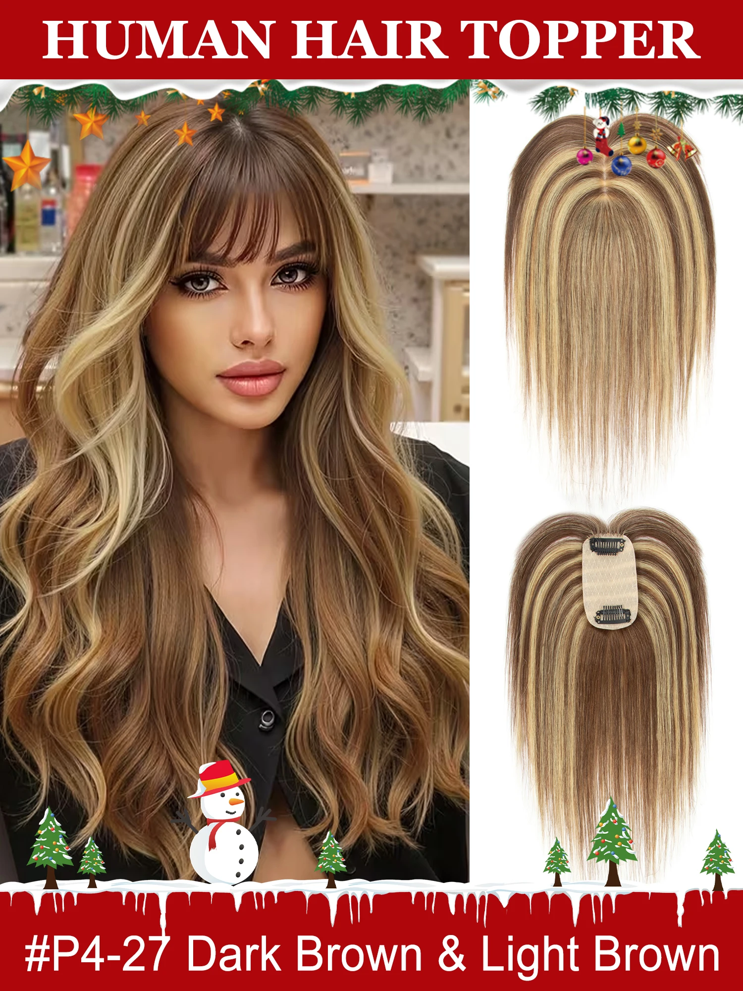 

Накладки для волос из натуральных человеческих волос с заколками, для женщин, натуральные, мягкие, для тонких волос, цельные накладки, основа 5x9 см, для объема и длины