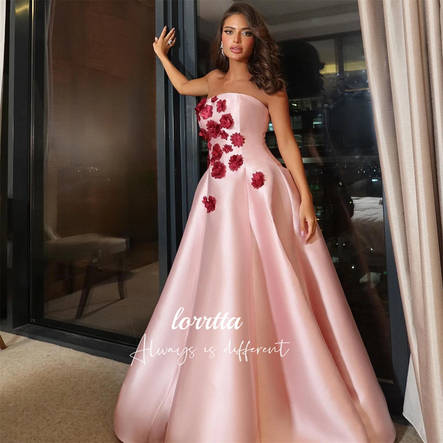 Lorrtta Wedding Party Dress Satin 3D Flowers Evening Eid Ladies Dresses for Special Occasions Robe De Soiree Femmes Ball Gowns