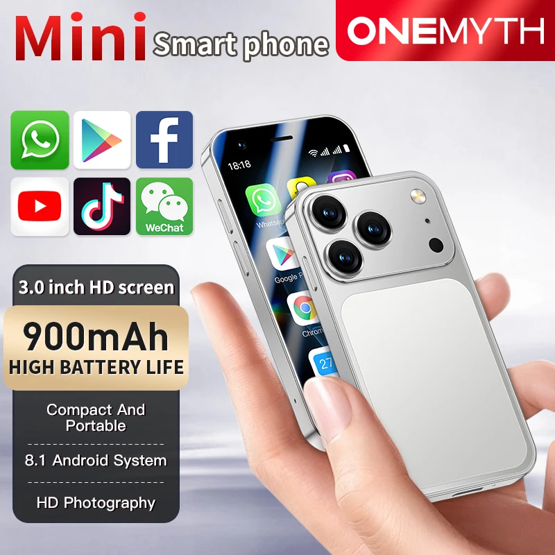 ONEMYTH A17 Mini Smartphone 3.0 Inches Facial Recognition Android 8.1 2GB RAM 16GB ROM Dual SIM 3G Network Small Mobile Phone