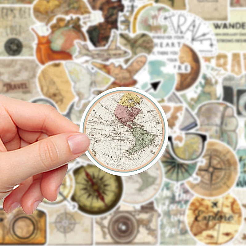 50 SZTUK Vintage Mapa Świata Podróż Naklejki PVC Estetyczna Dekoracja Scrapbooking Butelka na Wodę Gitara Notatnik Naklejki Zabawki dla Dzieci Prezent