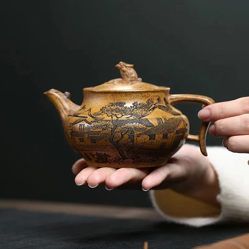Yixing Purple Clay Teapot Handmade Landscape Beauty Tea Pot Tradition Household Kettle Chinese Zisha Tea Set Teaware 270ml