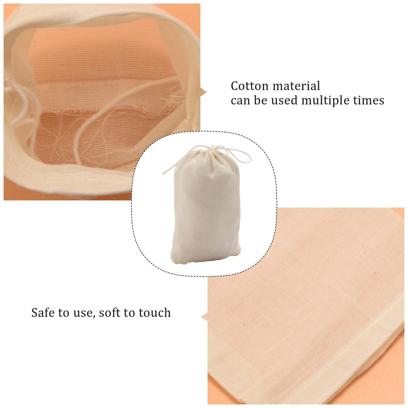 TEXU 100 Pieces Drawstring Cotton Bags Muslin Bags,Tea Brew Bags (4 X 3 Inches)