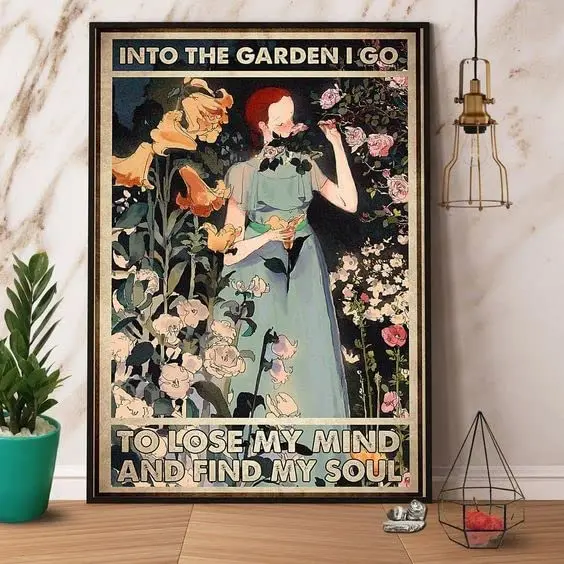 Geuuki Into The Garden I Go To Lose My Mind Funny Retro Metal Tin Sign Vintage Aluminum Sign for Home garden Coffee Wall De sign