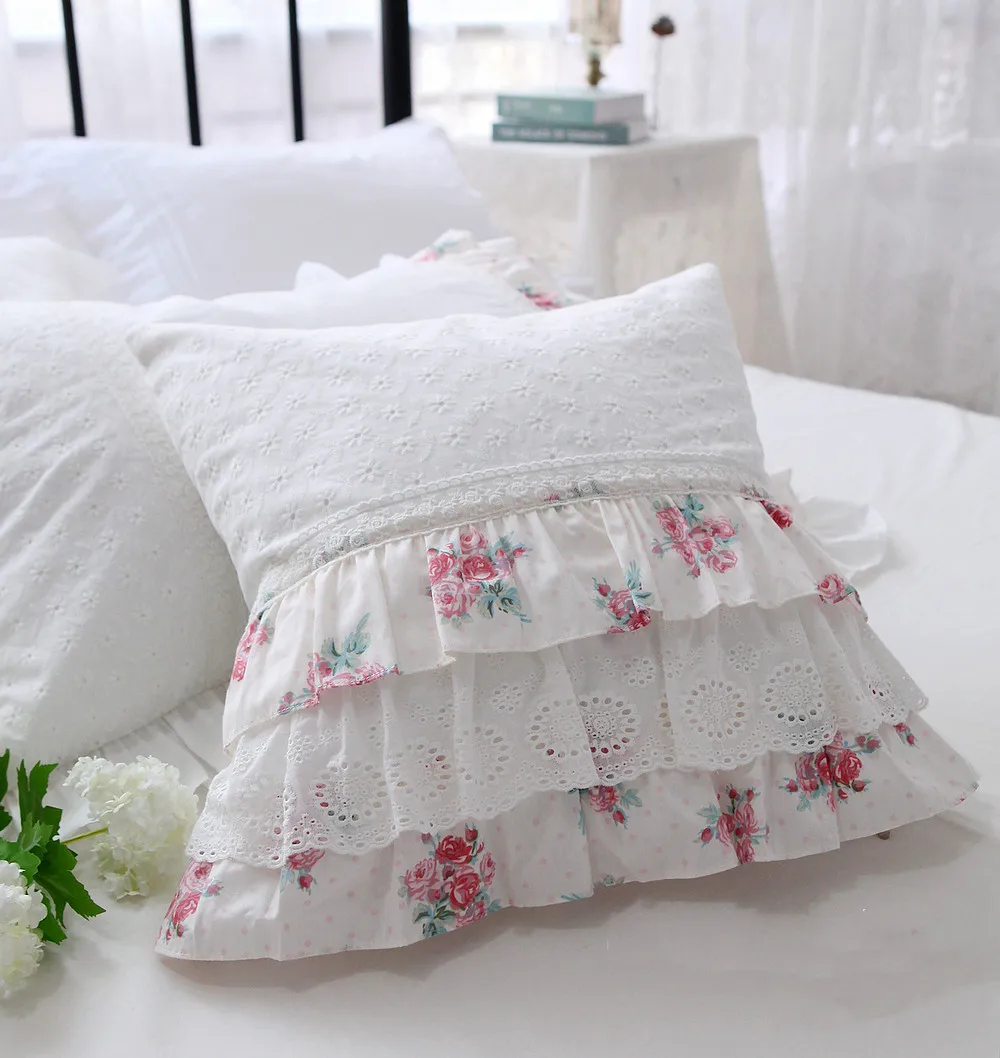 European Embroidery Cushion Cover Cake Lace Pillow Cover Handmade Elegant Bedding Decorative Pillowcase Sofa Cushion Top Luxury