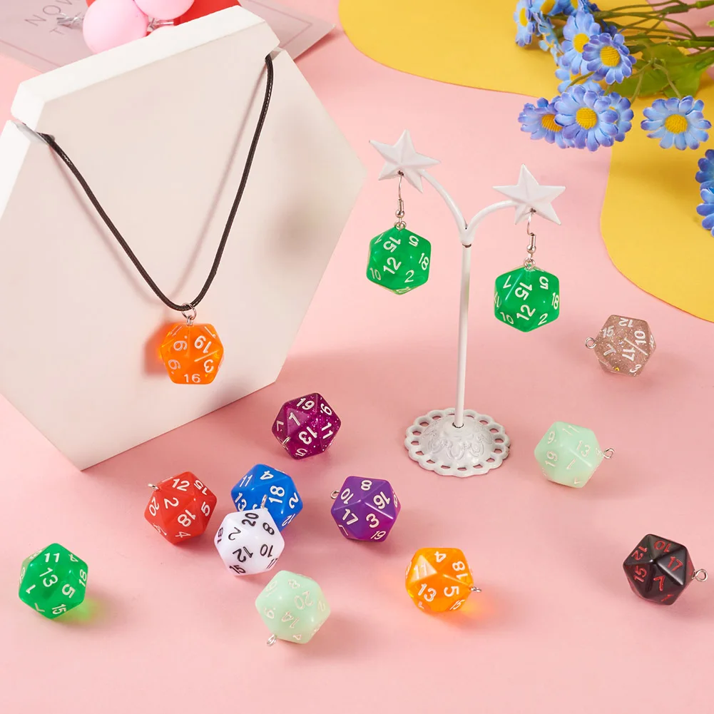 20pcs d20 Dice Pendant Acrylic Polyhedral Number Dice Charms For jewelry making DIY bracelet necklace Keychains crafts decor