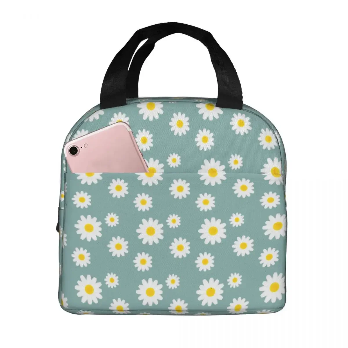 Daisy Flower Lunch Bag Waterproof Insulated Oxford Cooler Bags Thermal Travel Lunch Box for Women Children