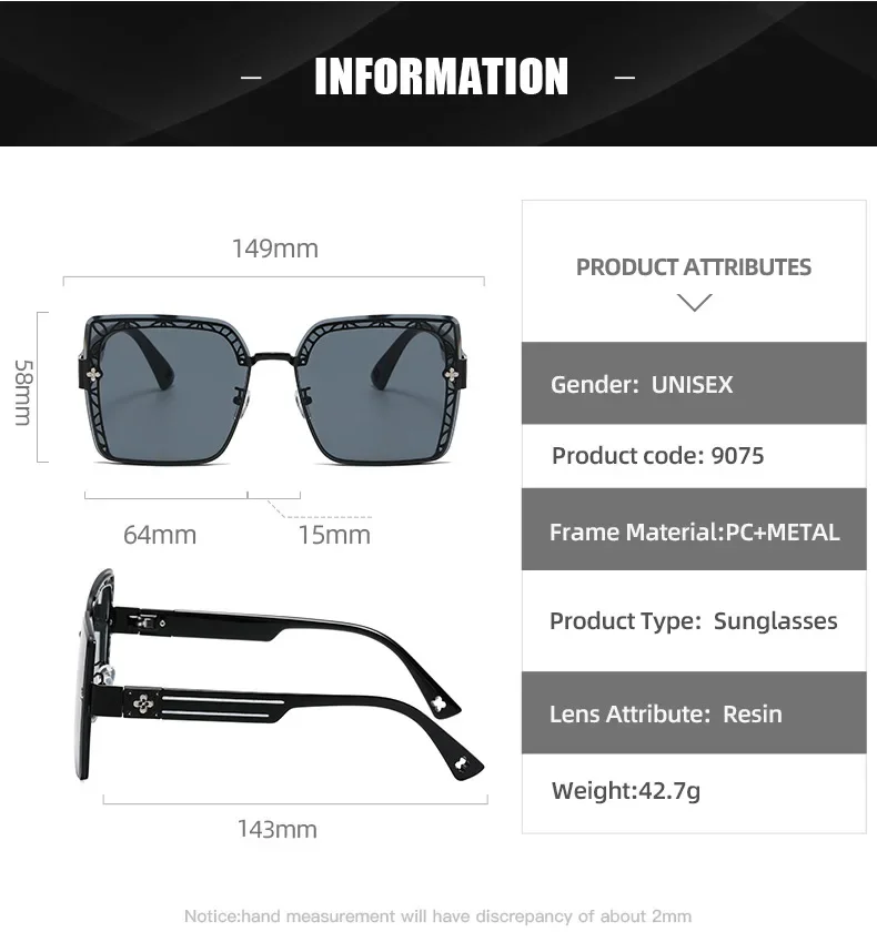 نظارات شمسية فاخرة على الموضة من VAKA للنساء والرجال، نظارات شمسية مربعة للجنسين بنمط الزهور UV400