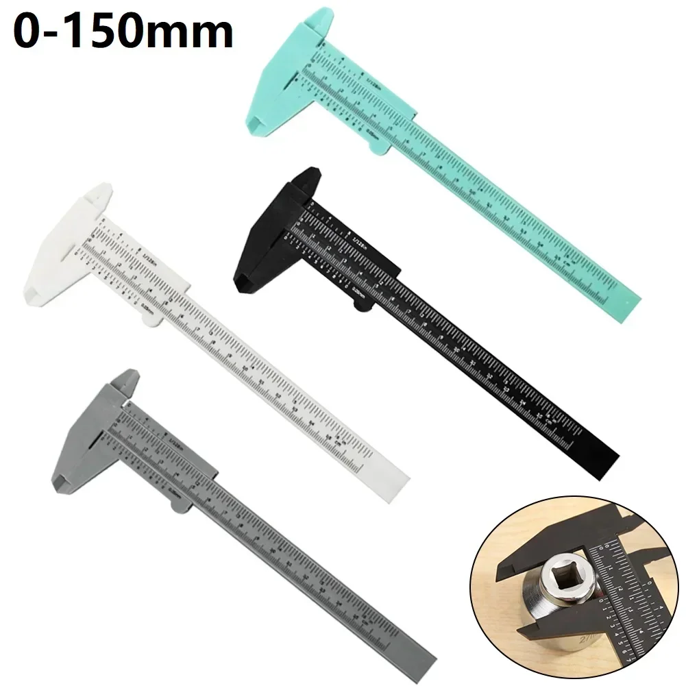 1 PC 0-150 มม.กฎคู่ขนาดพลาสติก Vernier Caliper นักเรียน Dial Gauge ไมโครมิเตอร์วัดไม้บรรทัดเส้นผ่านศูนย์กลางภายในความลึกเมตร