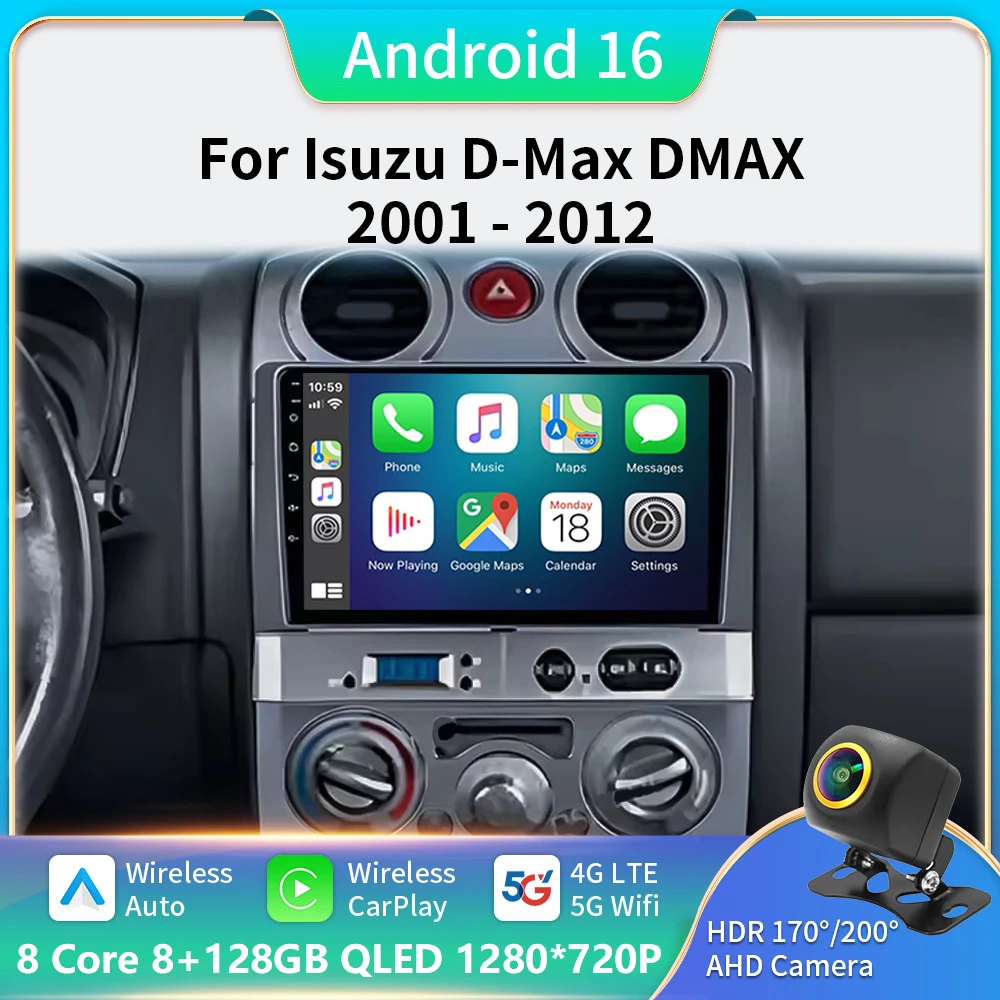 Android 16 WIFI+5G Carplay Auto Car Radio For Isuzu D-Max DMAX 2001-2012 Multimedai GPS Navigation Player Stereo BT DVD