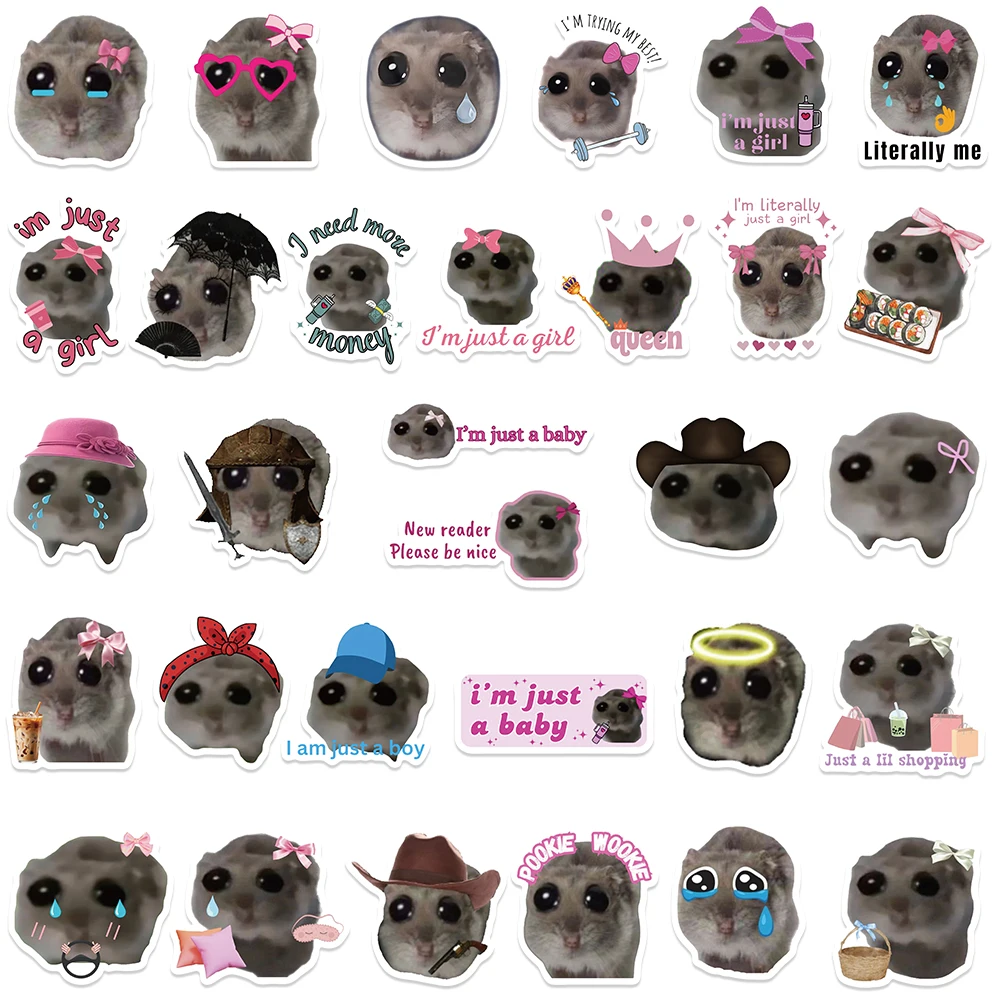 Imagem -04 - Animal Engraçado e Bonito Adesivos 56 Pcs Adesivos Hamster Meme Animal de Estimação Garrafa de Água Bagagem Laptop Guitarra Diário Impermeável Decalques de Vinil