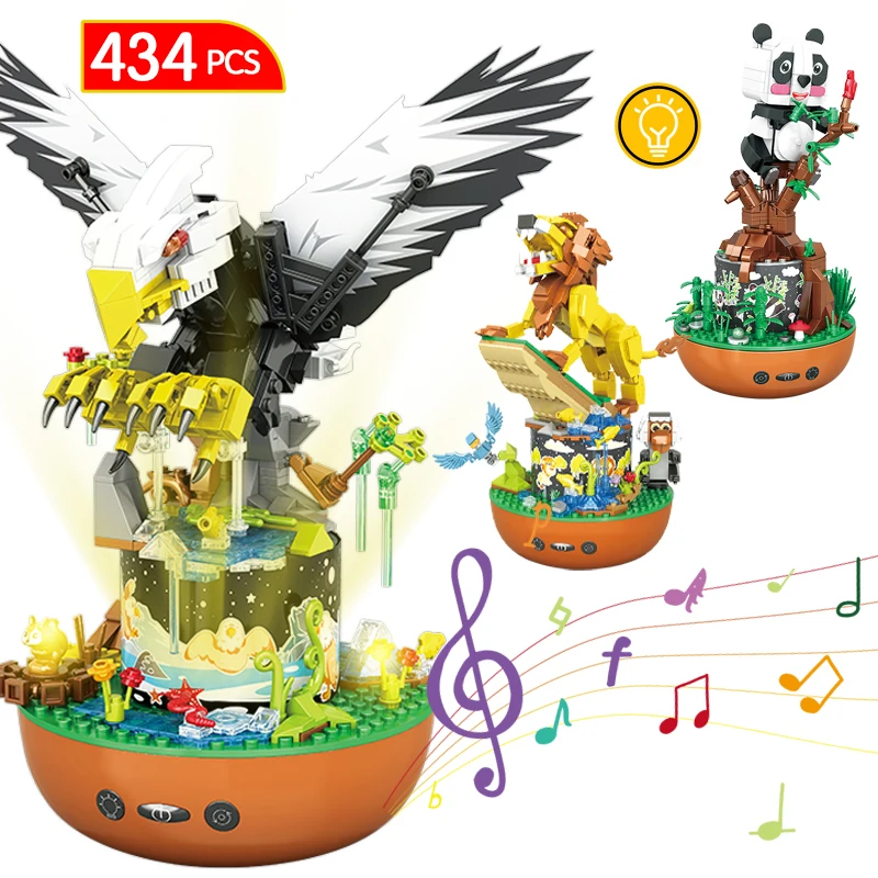 

434pcs City LED Lighting Rotating Music Box Building Blocks Cute Animal Home Decoration Bricks DIY Toys For Children Gifts