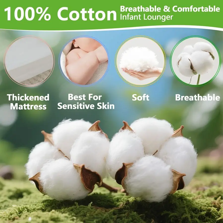 كرسي أطفال للسفر، كرسي أطفال مريح 100 قطن قابل للتنفس، عش الطفل 024 شهرًا، صالة لحديثي الولادة قابلة للغسل في الغسالة