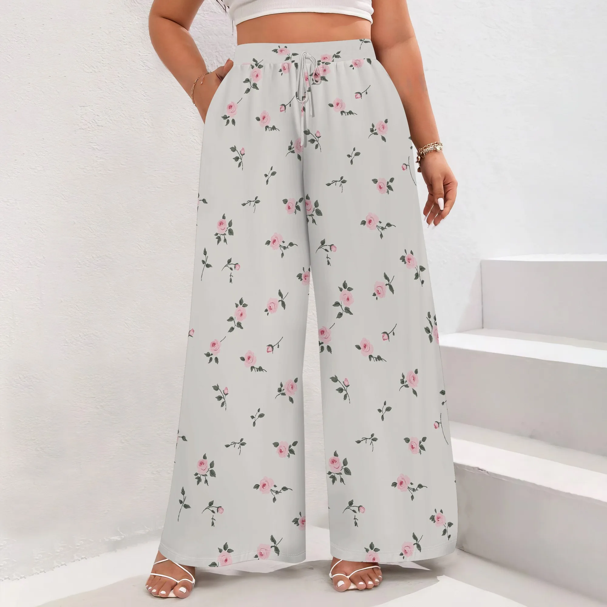 

Women's Pastel Pink High-Waist Slim Pants Polyester Casual Office Stylish
