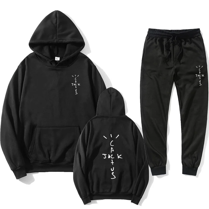 Jack Cactus Fashion Men's Oversized Hoodie Sweater + Pants 2-piece Set Men's Casual Jogging Sportswear Suit Men's Sportswear