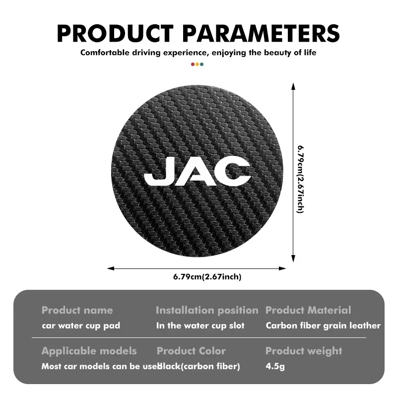 Car Cup Holder Mat Auto Water Mug Coaster Carbon Fiber Texture Non-Slip Spill Proof For JAC JS4 JS6 J7 JS8 Pro E30X RF8 J3 J5 S2 - view 6