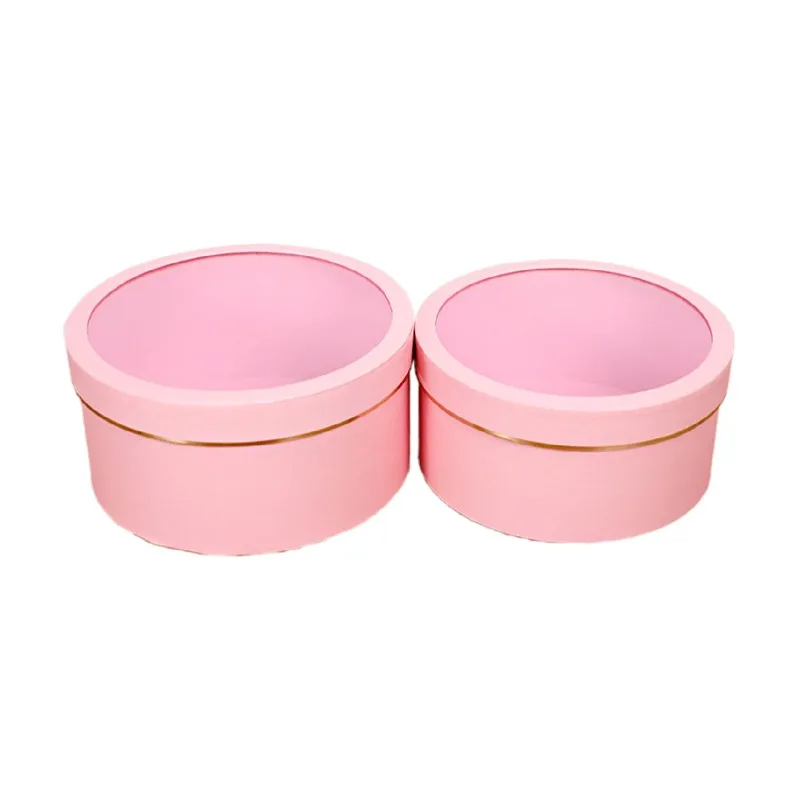 Round Flower Paper Boxes, Transparent Window, Bouquet Packing, Romantic Valentine\'s Day, Wedding, Birthday Gift Box, 2Pcs Set
