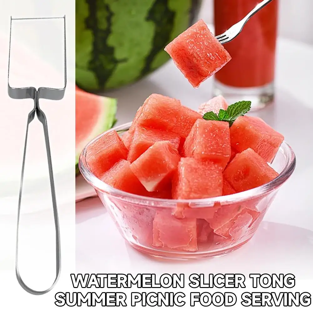 Stainless Steel Watermelon Slicer, Quick Fruit Dicing Tool for Perfect Cubes, Kitchen Gadget for Summer Salad, 2Pcs Set