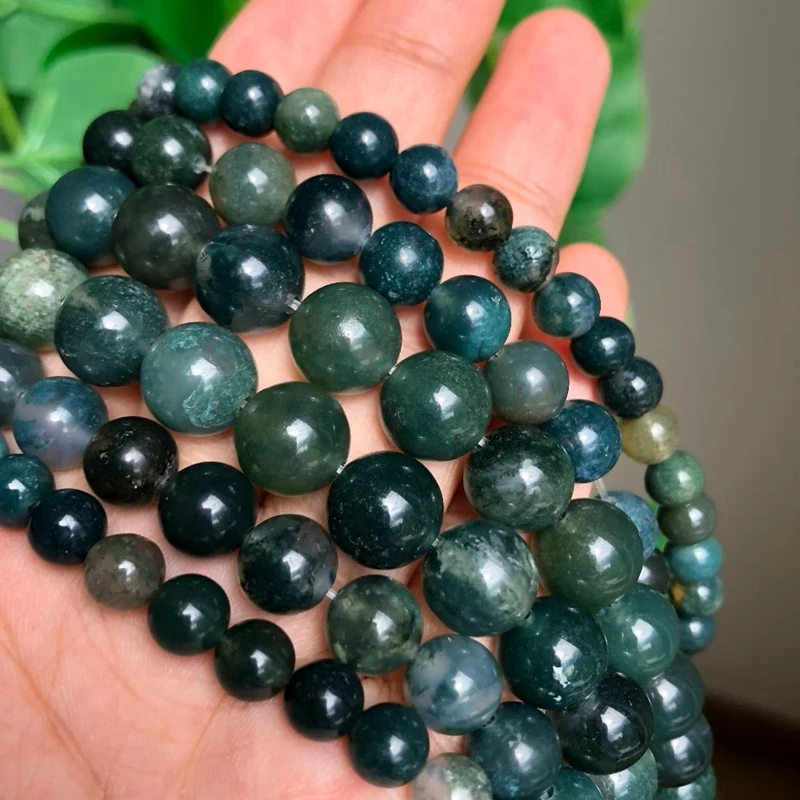Natursteinperlen, Moosachat, runde, lose Abstandsperlen für die Schmuckherstellung, DIY-Armbandzubehör, 15'' Stränge, Perlenarbeiten