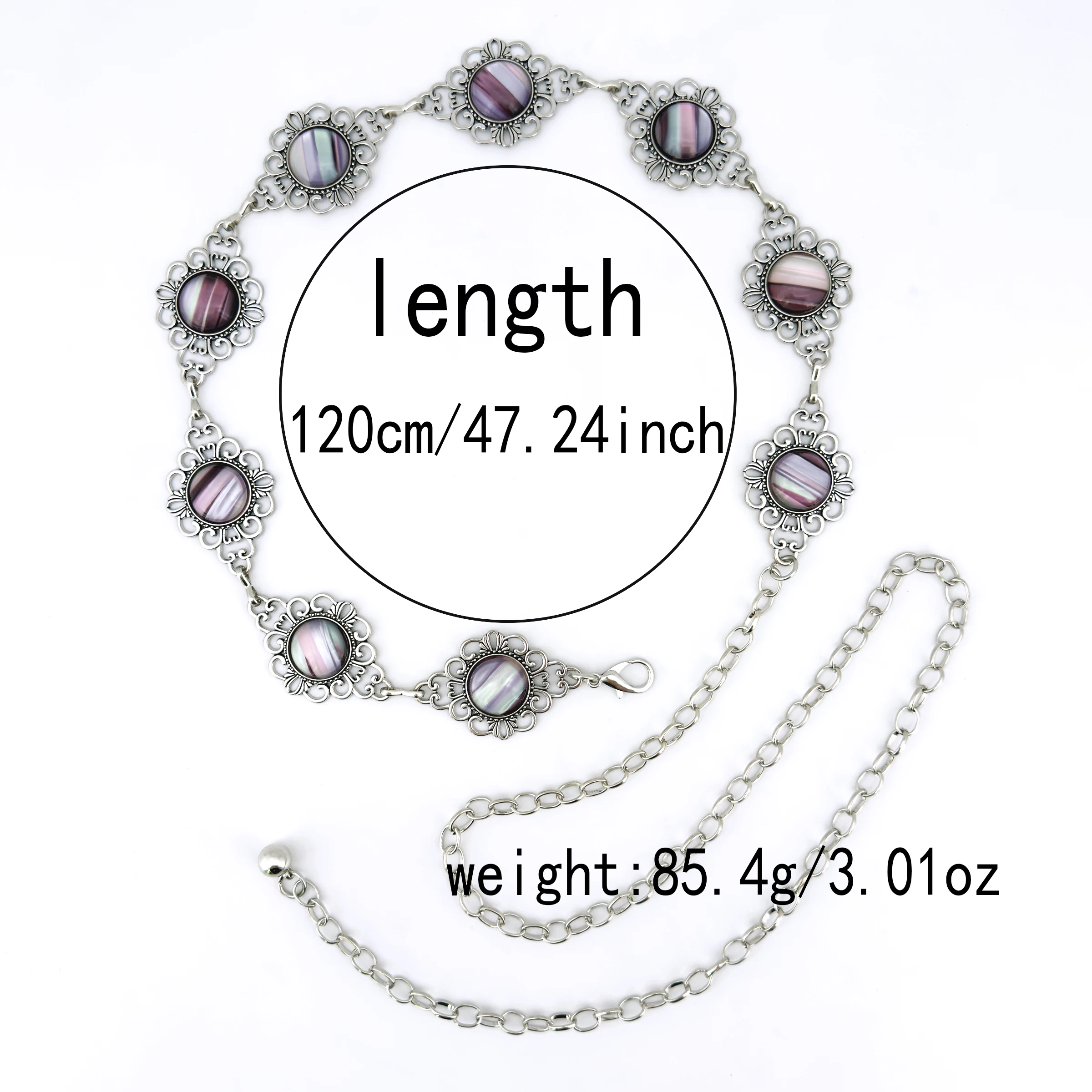 1 piece European and American fashion silver hollow diamond inlaid turquoise women's alloy leisure belt