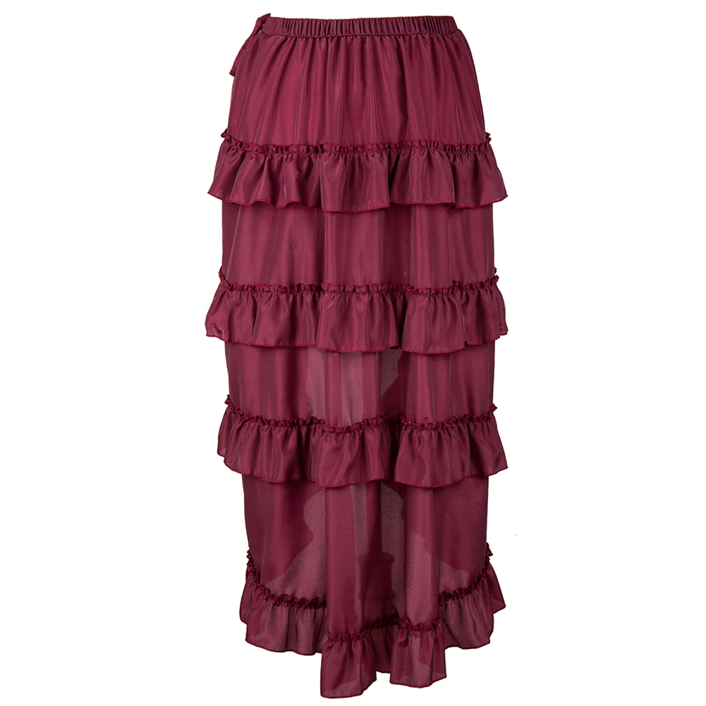 Brown Front Short Back Long Asymmetrical Steampunk Vintage Skirt Victorian Ruffles Skirts For Women y2k Medieval Gothic Clothes